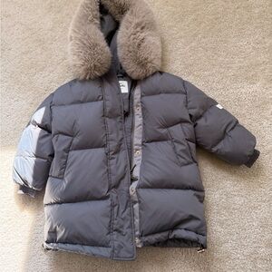 Kids Gray Puffer Coat with Fur Hood - Design by Monjello